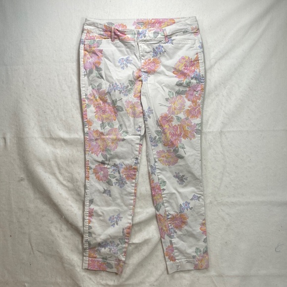 Old Navy Denim - Old Navy Pixie Jeans Womens Size 6 White Pink Skinny Floral Ankle Pants